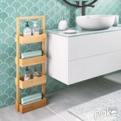 Ραφιέρα επιδαπέδια 4όροφη Ollie Pakoworld ξύλινη μπαμπού χρώμα φυσικό 28x16x88εκ