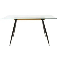 Τραπέζι Astrid Pakoworld γυάλινο 10χιλ - πόδι μαύρο 140x80x75εκ