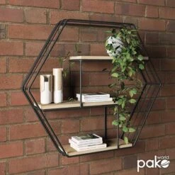 Ραφιέρα τοίχου Azira Pakoworld μεταλλική χρώμα μαύρο-φυσικό 50x10x44εκ