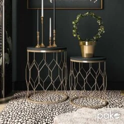 Βοηθητικά τραπέζια σαλονιού Zion II Pakoworld σετ 2 τεμ χρυσό-μαύρο