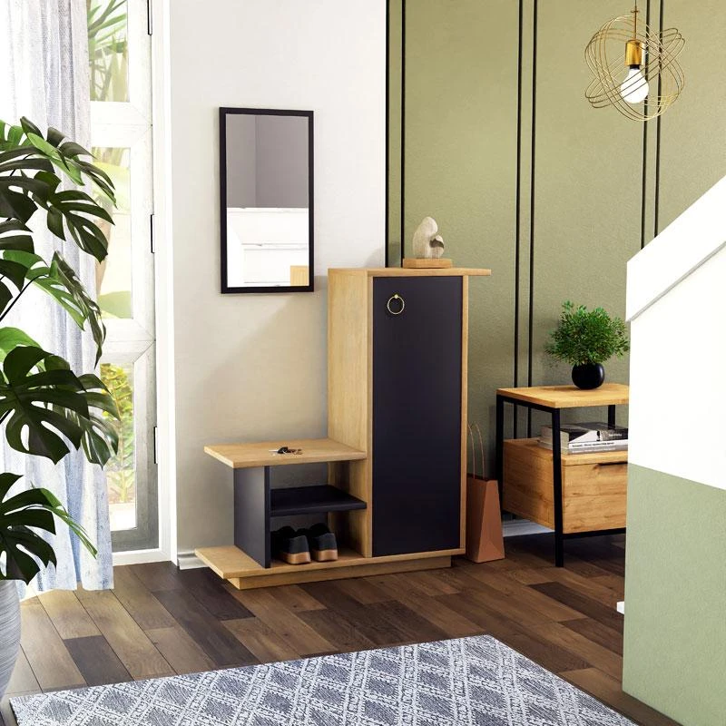 Έπιπλο εισόδου με καθρέπτη Ceel Pakoworld χρώμα φυσικό-ανθρακί80x29.5x90εκ 1 Έπιπλο εισόδου με καθρέπτη Ceel Pakoworld χρώμα φυσικό-ανθρακί80x29.5x90εκ