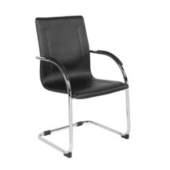 OMIKRON Πολυθρόνα Γραφείου Επισκέπτη, 58x63x94εκ Μέταλλο Χρώμιο PVC Μαύρο