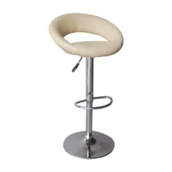 BELT Σκαμπό BAR με Πλάτη, Βάση Χρώμιο, 54x49x61/82-82/103εκ PU Μπεζ, Ρύθμιση Ύψους, Περιστρεφόμενο