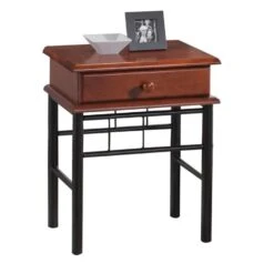 FLORA Κομοδίνο 33x45x59εκ Μέταλλο Βαφή Μαύρο, Ξύλο Καρυδί