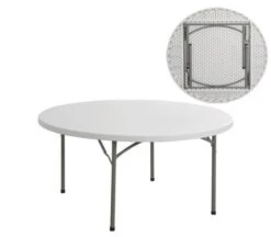 BLOW Τραπέζι Συνεδρίου - Catering Πτυσσόμενο, Μέταλλο Βαφή Γκρι, Φ152εκ H.74εκ HDPE Άσπρο