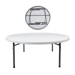 BLOW Τραπέζι Συνεδρίου - Catering Πτυσσόμενο, Μέταλλο Βαφή Γκρι, Φ180εκ H.74εκ HDPE Άσπρο