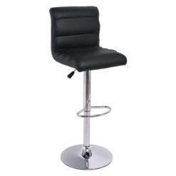 DYLAN Σκαμπό BAR με Πλάτη, Χρώμιο, 40x52x63/97-84/118εκ Pu Μαύρο, Ρυθμιζόμενο Ύψος, Περιστρεφόμενο