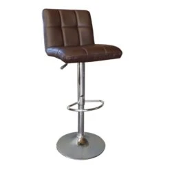 LINO Σκαμπό BAR με Πλάτη, Χρώμιο, 44x50x62/92-83/113εκ PU Σκούρο Καφέ, Ρύθμιση Ύψους, Περιστρεφόμενο