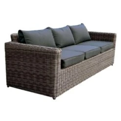 ARIZONA 3Θέσιος Καναπές Κήπου 195x77x73εκ ALU, 4mm Half-Round Wicker Grey Brown, Μαξιλάρια Ανθρακί