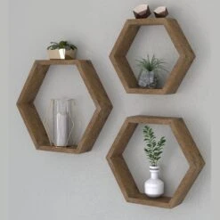 Ραφιέρα τοίχου Valis Pakoworld τριών τεμαχίων χρώμα καρυδί 37x9x32εκ