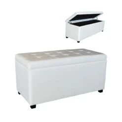 DENISE Σκαμπό με Αποθηκευτικό Χώρο - Ταμπουρέ, 88x43x45εκ PU Εκρού