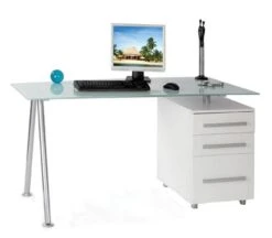 ΓΡΑΦΕΙΟ 150x80x75εκ Μέταλλο ΒαφήΆσπρο - MDF Άσπρο - Γυαλί Άσπρο