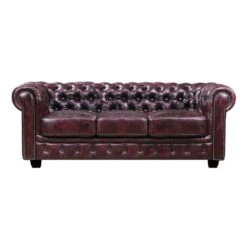 CHESTERFIELD Birmingham Καναπές 3Θέσιος Σαλονιού Καθιστικού, 201x92x74εκ Δέρμα Antique Red