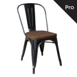 RELIX Wood Καρέκλα-Pro, Στοιβαζόμενη, 45x51x85εκ Μέταλλο Βαφή Μαύρο, Κάθισμα Dark Oak