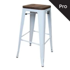 RELIX Wood Σκαμπό Bar-Pro, Στοιβαζόμενο, 43x43 H.76εκ Μέταλλο Βαφή Άσπρο, Κάθισμα Dark Oak