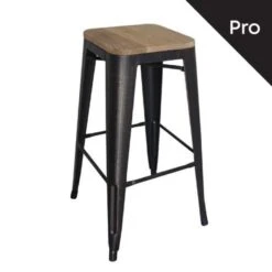 RELIX Wood Σκαμπό Bar-Pro, Μέταλλο Βαφή Antique Black, 43x43 H.76εκ Απόχρωση Ξύλου Natural Oak