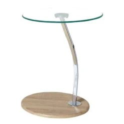 SOLID Τραπεζάκι LapTop Χρώμιο, Γυαλί Clear Φ45 H.60εκ Απόχρωση Σημύδας