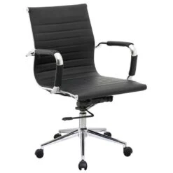 BF3301 Πολυθρόνα Γραφείου 55x60x91/101εκ Μέταλλο Βάση Χρώμιο, PU Μαύρο