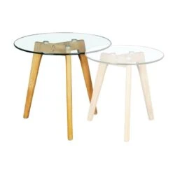 TARGET Τραπεζάκι Βοηθητικό Φ50εκ H.46εκ Ξύλο - Γυαλί 8mm