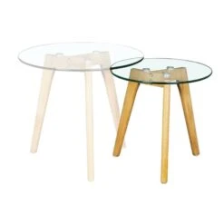 TARGET Τραπεζάκι Βοηθητικό Φ 40εκ H.41εκ Ξύλο - Γυαλί 8mm