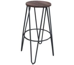 ARCO Wood Σκαμπό Bar, Μέταλλο Βαφή Μαύρο, Ξύλο Φ52εκ H.76εκ ( Κάθισμα Φ33εκ) Απόχρωση Dark Oak