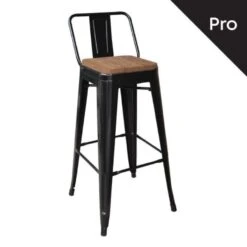 RELIX Wood Σκαμπό Bar-Pro με Πλάτη, Μέταλλο Βαφή Μαύρο, 44x44x75/100εκ Απόχρωση Ξύλου Dark Oak