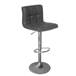 LINO Σκαμπό BAR με Πλάτη, Χρώμιο, 44x50x62/92-83/113εκ PU Γκρι, Ρυθμιζόμενο Ύψος, Περιστρεφόμενο