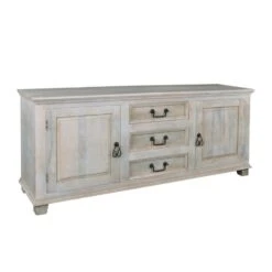 MAISON SARDAR Μπουφές Σαλονιού 3 Συρτάρια, 2 Ντουλάπια, Ξύλο Mango, 175x45x76εκ Απόχρωση Antique Άσπρο