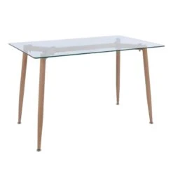 OLSEN Τραπέζι Τραπεζαρίας Κουζίνας - 120x70x75εκ Μέταλλο Βαφή Φυσικό - Γυαλί Clear