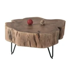 DUNNO Τραπεζάκι Σαλονιού Καθιστικού, 58x56x30εκ Μέταλλο Βαφή Μαύρο, Ξύλο Ακακία Φυσικό