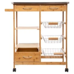 Τρόλεϊ-ραφιέρα 7όροφη Esla Pakoworld Bamboo φυσικό-λευκό 73,5x37x86εκ