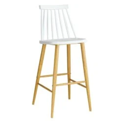 LAVIDA Σκαμπό BAR με Πλάτη, 43x49x76/107εκ Μέταλλο Βαφή Φυσικό, PP Άσπρο