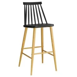 LAVIDA Σκαμπό BAR με Πλάτη, 43x49x76/107εκ Μέταλλο Βαφή Φυσικό, PP Μαύρο