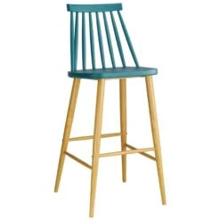 LAVIDA Σκαμπό BAR με Πλάτη, 43x49x76/107εκ Μέταλλο Βαφή Φυσικό, PP Μπλε