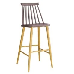 LAVIDA Σκαμπό BAR με Πλάτη, Μέταλλο Βαφή Φυσικό, PP 43x49x76/107εκ Απόχρωση Sand Beige