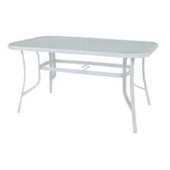 RIO Τραπέζι Κήπου - Βεράντας, 150x90x71εκ Μέταλλο ΒαφήΆσπρο, Γυαλί