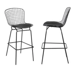 SAXON Σκαμπό BAR με Πλάτη, 52x61x77/109εκ Μέταλλο Βαφή Μαύρο, Μαξιλάρι Pu Μαύρο