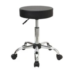 GLORY Σκαμπό, Βάση Χρώμιο, Φ35 H.51/67εκ PU Μαύρο, Ρυθμιζόμενο Ύψος, Περιστρεφόμενο, Τροχήλατο