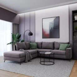 Γωνιακός καναπές δεξιά γωνία Romantic Pakoworld ύφασμα ανθρακί-κυπαρισσί 290x235x95εκ