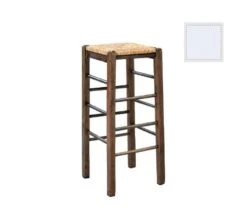 ΤΑΒΕΡΝΑΣ Σκαμπό BAR, 35x35x80εκ Οξιά Βαφή Εμποτισμός Λάκα Άσπρο, Κάθισμα Ψάθα