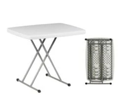 BLOW Τραπέζι Catering Πτυσσόμενο, Ρυθμιζόμενο Ύψος, Μέταλλο Βαφή Γκρι, 75x50εκ H.54/62/74εκ HDPE Άσπρο