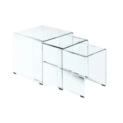 GLASSER Set 3Βοηθητικά Τραπεζάκια, 42x42x42/36x36x39/30x30x36εκ Διάφανο Γυαλί 10m