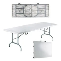 BLOW-R Τραπέζι Συνεδρίου - Catering Πτυσσόμενο (Βαλίτσα), Μέταλλο Βαφή Γκρι, 240x85x75εκ HDPE Άσπρο