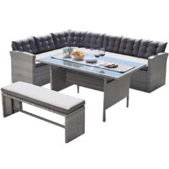CENTER Set Σαλόνι Καθιστικό - Τραπεζαρία Κήπου 9-θέσεων, Μέταλλο-Wicker Γκρι+ Μαξιλάρια