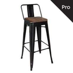 RELIX Wood Σκαμπό Bar-Pro με Πλάτη, Μέταλλο Βαφή Μαύρο Μatte, 44x44x75/100εκ Απόχρωση Ξύλου Dark Oak