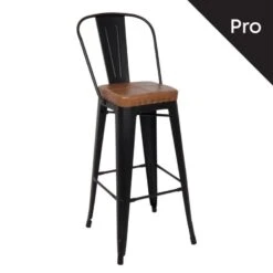 RELIX Σκαμπό Bar-Pro με Πλάτη, 43x48x78/114εκ Μέταλλο Βαφή Μαύρο Matte, Pu Camel