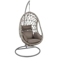 MACAN Κρεμαστή Πολυθρόνα, Wicker Grey, Φ105x203εκ Μέταλλο Βαφή Γκρι, Μαξιλάρι Cappuccino