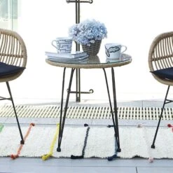 SALSA Τραπέζι Φ52εκ H.53εκ Μέταλλο Βαφή Μαύρο, Wicker Φυσικό