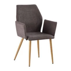 LETO Πολυθρόνα Τραπεζαρίας Κουζίνας, 55x56x86εκ Μέταλλο Βαφή Φυσικό, Ύφασμα Grey Brown