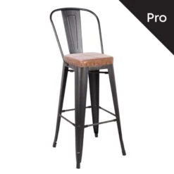 RELIX Σκαμπό Bar-Pro με Πλάτη, 43x48x78/114εκ Μέταλλο Βαφή Antique Black, Pu Camel